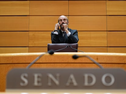 El presidente del senado, Pedro Rollán, durante la sesión de control, este martes, en el Senado. 