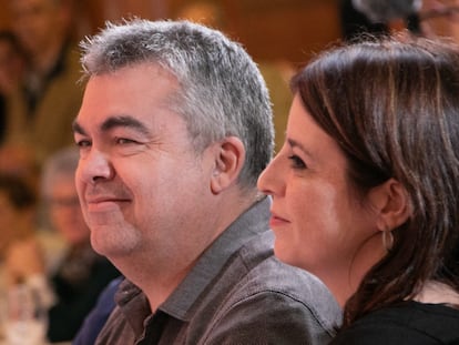 Adriana Lastra y Santos Cerdán, en una comida-mitin en Cintruénigo (Navarra), el 20 de octubre de 2019.