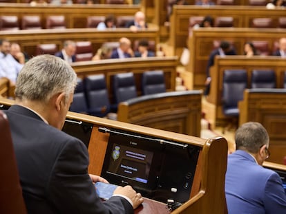 El secretario de Organización del PSOE, Santos Cerdán, este jueves en el Congreso.