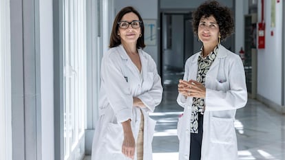 A la izquierda, Almudena Mateu, jefa de servicio de Dermatología del hospital Doctor Peset (Valencia) y Àngels Martínez-Ferrer, reumatóloga del mismo hospital el martes pasado.