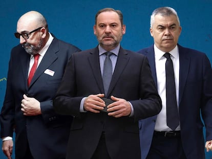 Koldo García, José Luis Ábalos y Santos Cerdán, de izquierda a derecha, en un montaje fotográfico.