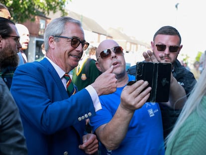 Nigel Farage en un acto de campaña en Scunthorpe, este martes 