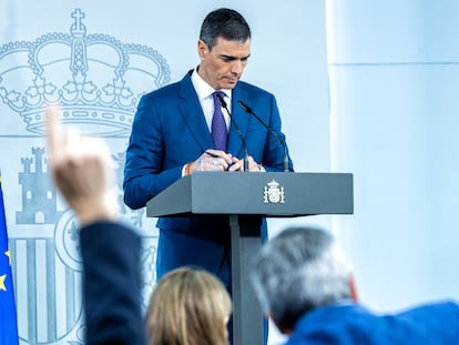 Pedro Sánchez comparece este martes en el palacio de La Moncloa para informar en rueda de prensa del apagón. 