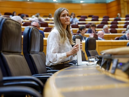 La vicepresidenta tercera y ministra para la Transición Ecológica y el Reto Demográfico, Sara Aagesen, a su llegada al Senado, este miércoles.

