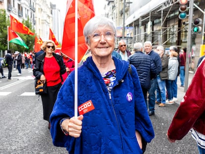 La sindicalista Nati Camacho, el jueves durante la manifestación del Primero de Mayo en la Gran Vía de Madrid. 