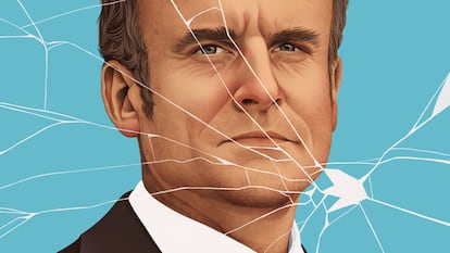 Macron roto, IDEAS domingo 15/06/2025 horas bajas E. Macron. Ilustración: Mercedes deBellard