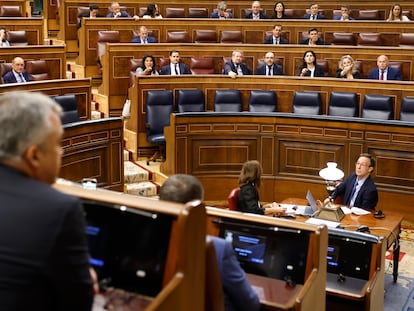 El diputado socialista Santos Cerdán, este jueves en el Congreso de los Diputados.