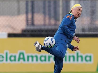 Carlo Ancelotti, la semana pasada en un entrenamiento con Brasil.