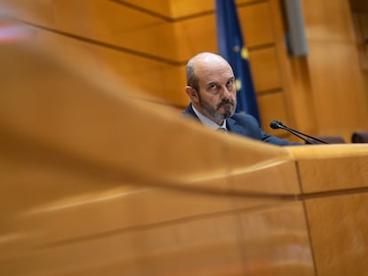 El presidente del Senado, Pedro Rollán, durante la sesión de control al Gobierno, en el Senado, el 25 de marzo.