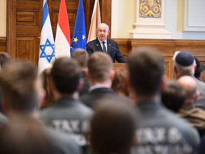 Benjamín Netanyahu, este sábado en Hungría, tras recibir un homenaje en la Universidad de Budapest.