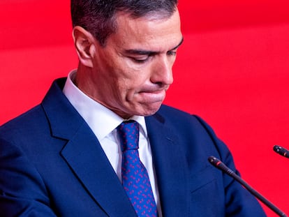 Pedro Sánchez, este jueves en la sede de su partido en la calle Ferraz.