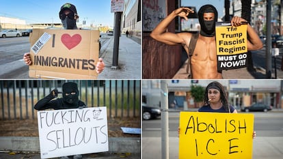 Cynthia M., 'ThePlugForWater', 'Monse' y Kristina, manifestantes contra las redadas del ICE.