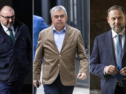 Desde la izquierda, Koldo García, Santos Cerdán y José Luis Ábalos.