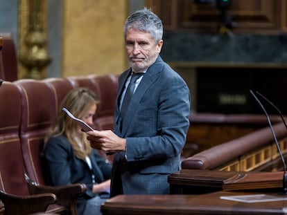 El ministro del Interior, Fernando Grande-Marlaska, interviene durante el pleno del Congreso de los Diputados el pasado miércoles.